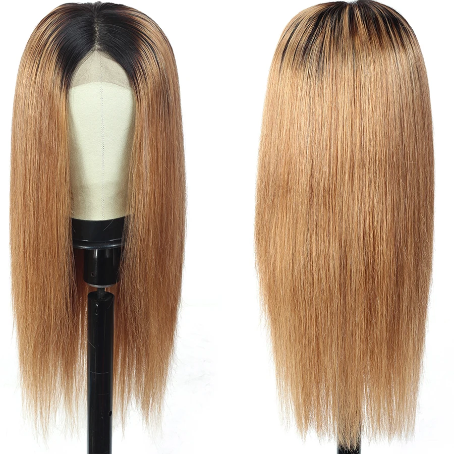 Омбре 1B 27 прямые человеческие волосы на кружеве длинные Wigs13 * 4 парик для женщин