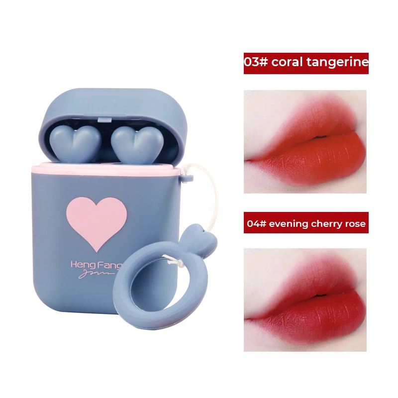 

2pc/pack Cute Earphone case 3 Colors Lipstick Long Lasting Waterproof Nutritious Velvet Matt Nude Make Up rouge red Lip Gloss