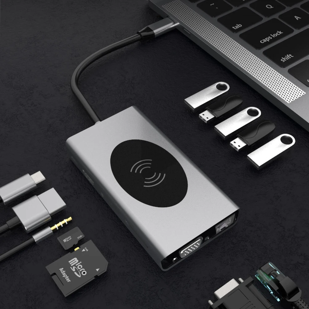 

13 In 1 High Speed USB 2.0/3.0 HUB Wireless Charging Multi USB Splitter 4 Ports USB Expander Computer Accessories For Laptop PC
