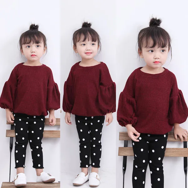 

New1-6Y Cute Girl Long Lantern Sleeves Sweater Tops Kids Girls Pullover Warm Soft Outfits Baby Coats Toddler Clothes Fall Winter
