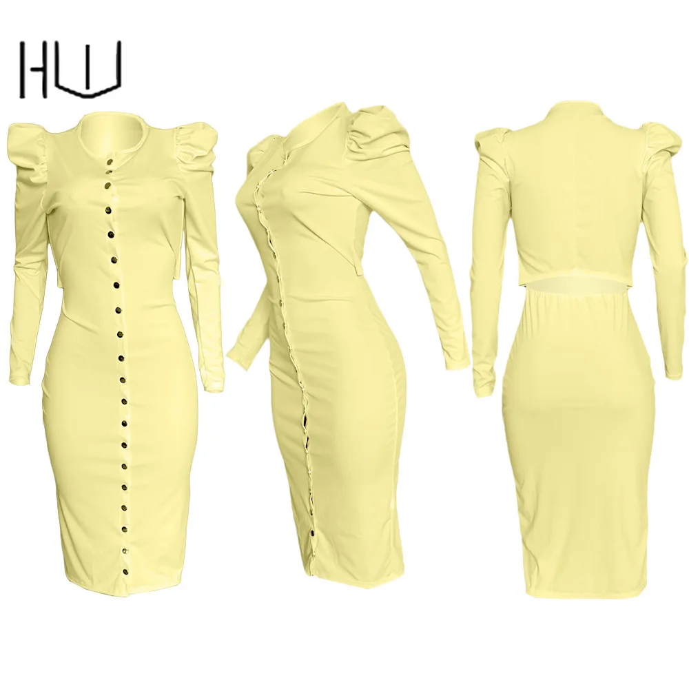 

Solid Long-sleeved Button-cut Cardigan Dress Vestidos De Mujer Club Harujuku Vintage Gothic Dresses Vbodycon Estido Feminino