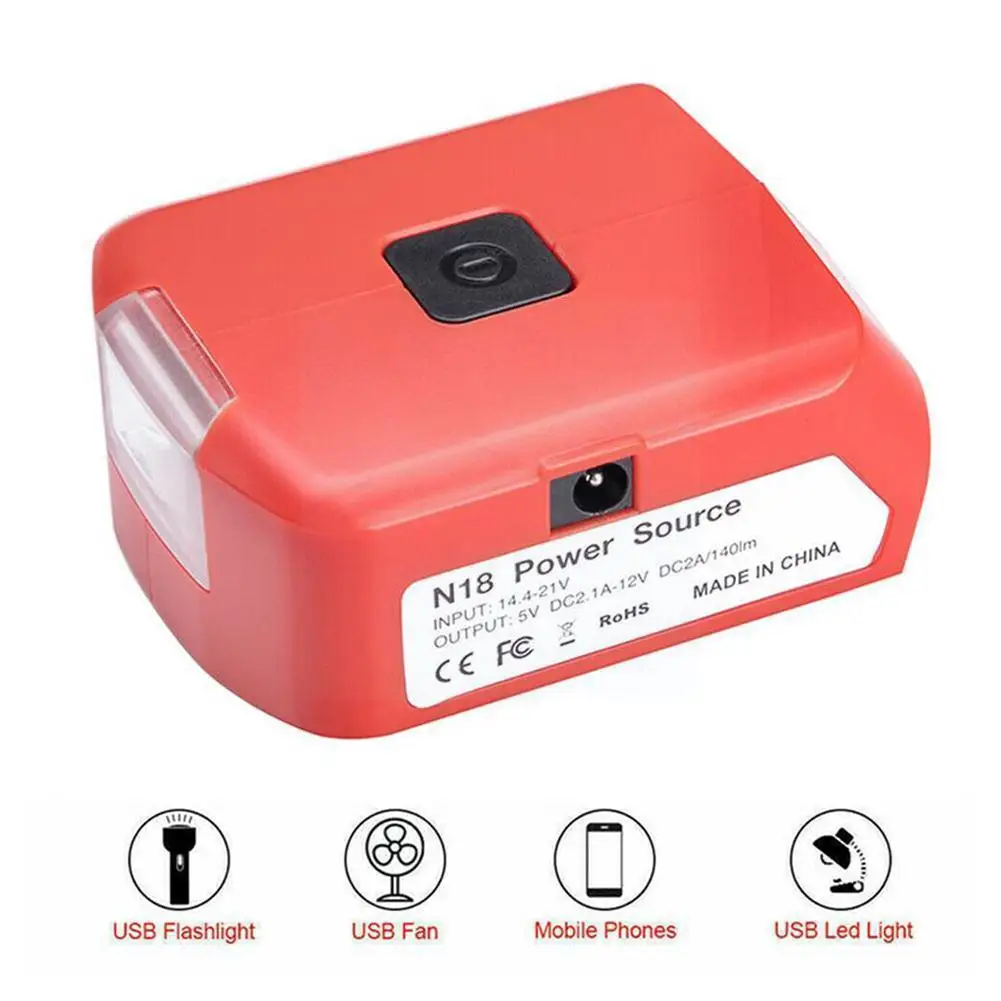 

Adapter Led Light Working Lamp Flashlight Torch Usb Mobile Phone Charger 12v Output For Milwaukee 18v Li-ion Battery M18 Z4x4