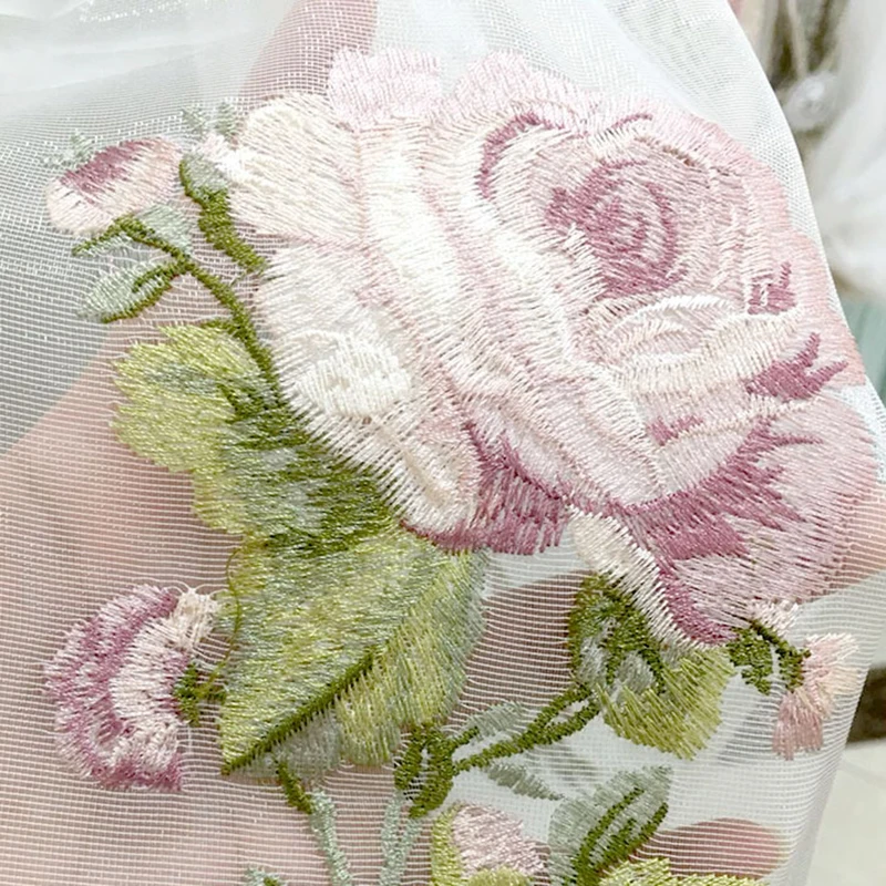 Luxury White Embroidery Flowers Curtains for Living Room Chinese Classical Peony Window Screen Panels for Bedroom Tassel Tulle T