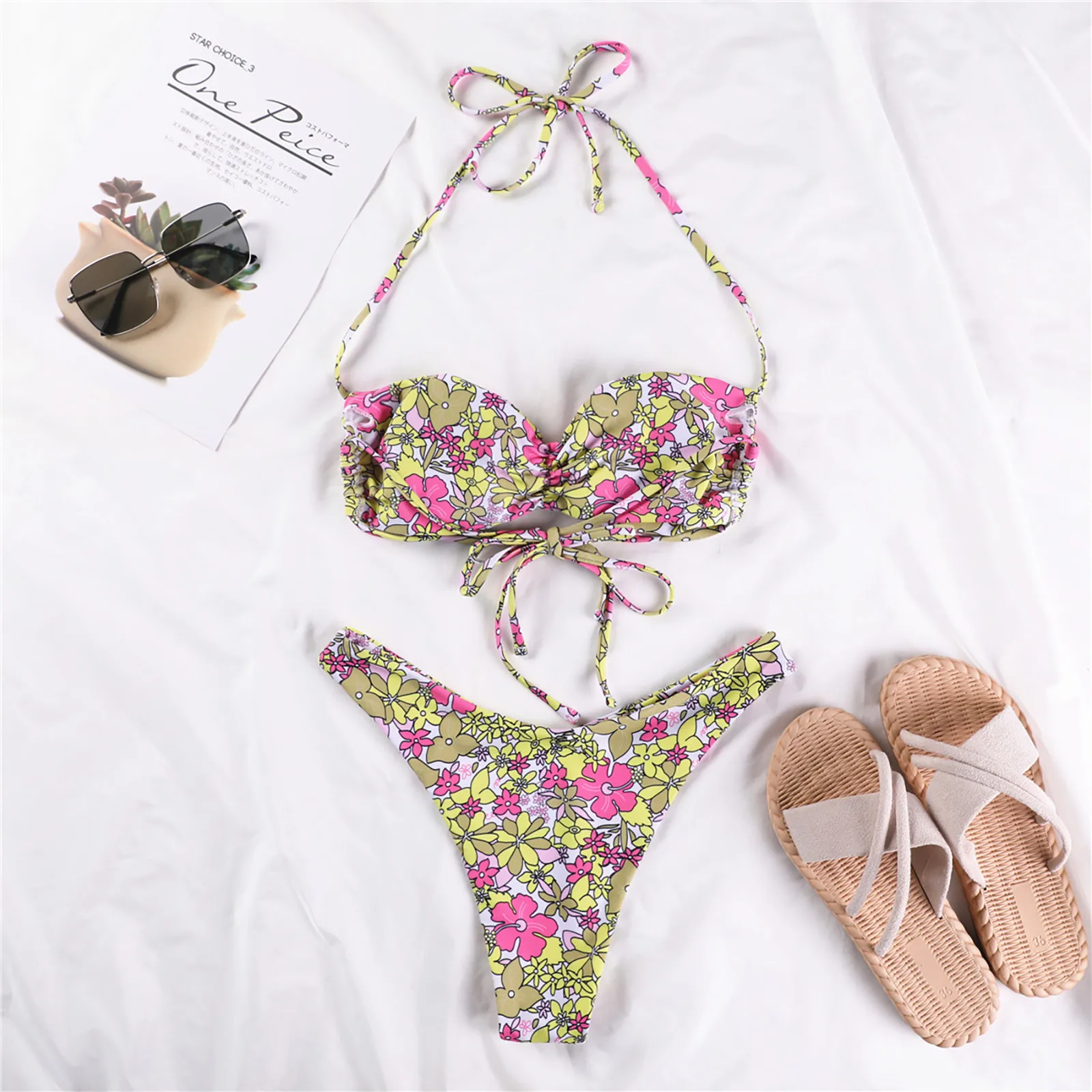 Сексуальный комплект бикини женские Танкини с цветочным принтом бразильские