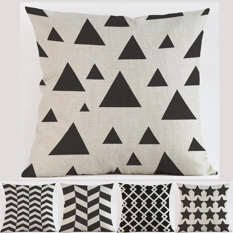 Черная льняная Подушка с геометрическим рисунком звезды пятиконечной