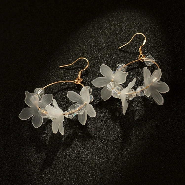 2019 корейские Цветочные серьги белые Кристальные круглые Висячие для женщин