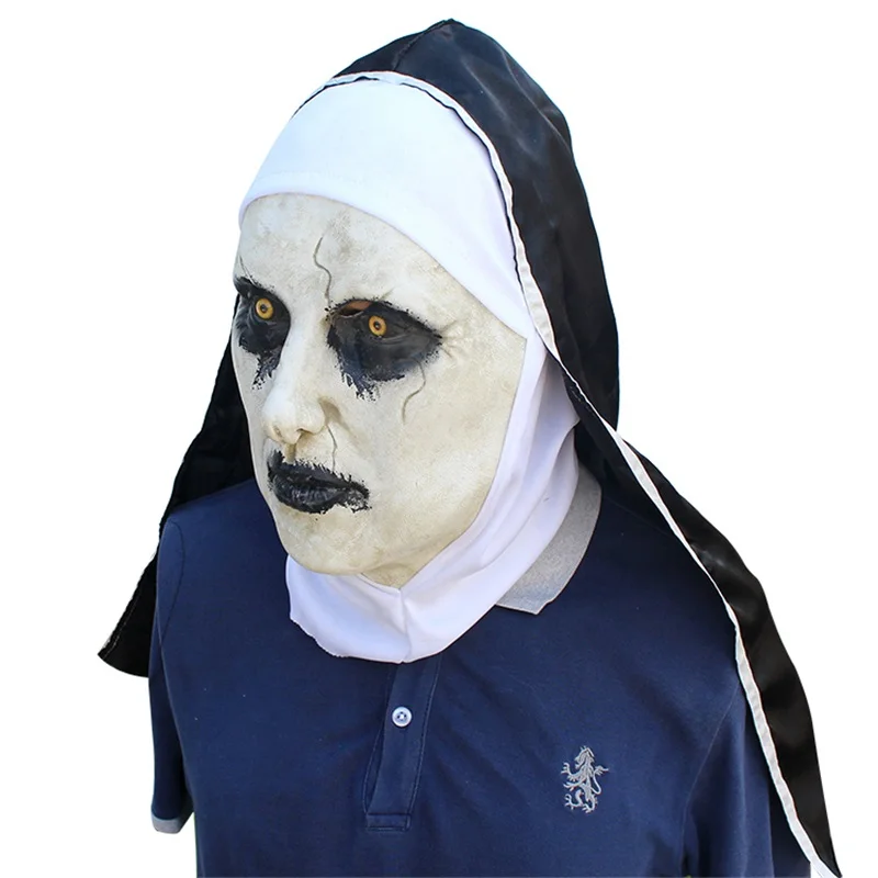 

new The Nun Horror Mask Cosplay Valak Scary Latex Masks With Headscarf Full Face Helmet Halloween Party Props The Conjuring 2019