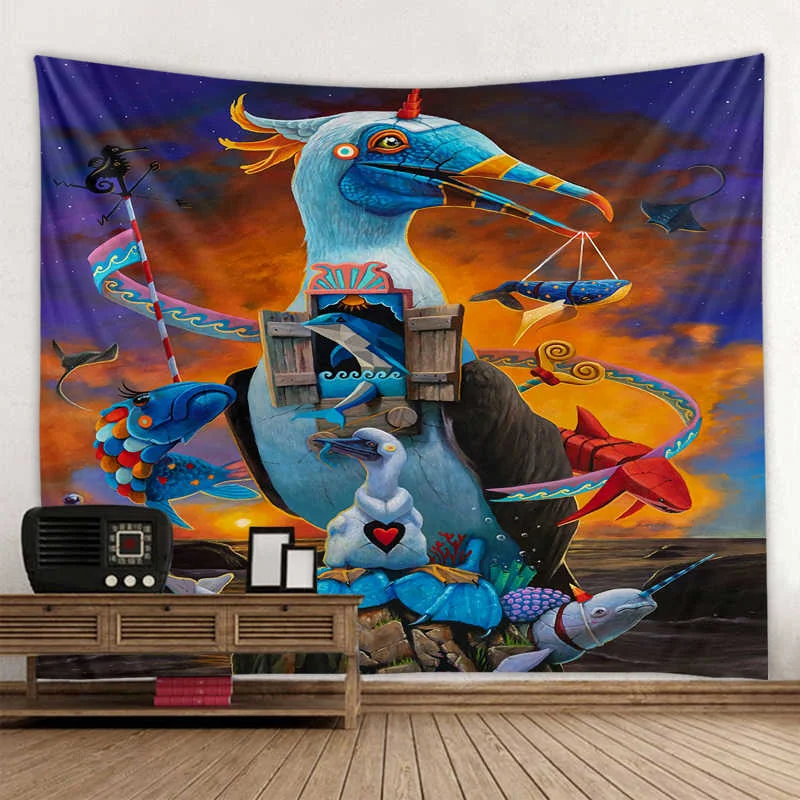 

Birds Psychedelic Fable Tapestry Home Decoration Tapestries Bedroom Dormitory Bedside Decoration Abstract Background Cloth