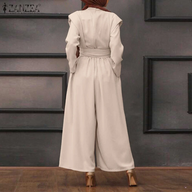 ZANZEA Women Jumpsuits Autumn Long Sleeve Wide Leg Rompers Fashion Solid Loose Playsuits Muslim Islamic Clothing Oversized |