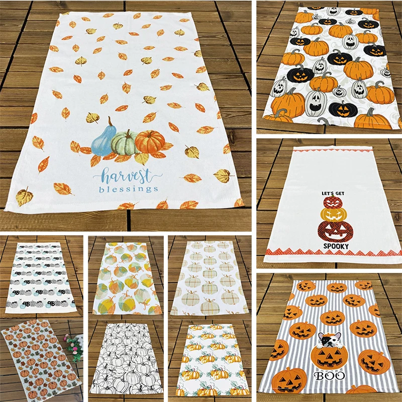

65*40 см, 1 шт., полотенце, Хэллоуин, Рождество, тыквы, салфетка для чайного полотенца, блестящее полотенце, мягкая впитывающая кухонная чистяща...