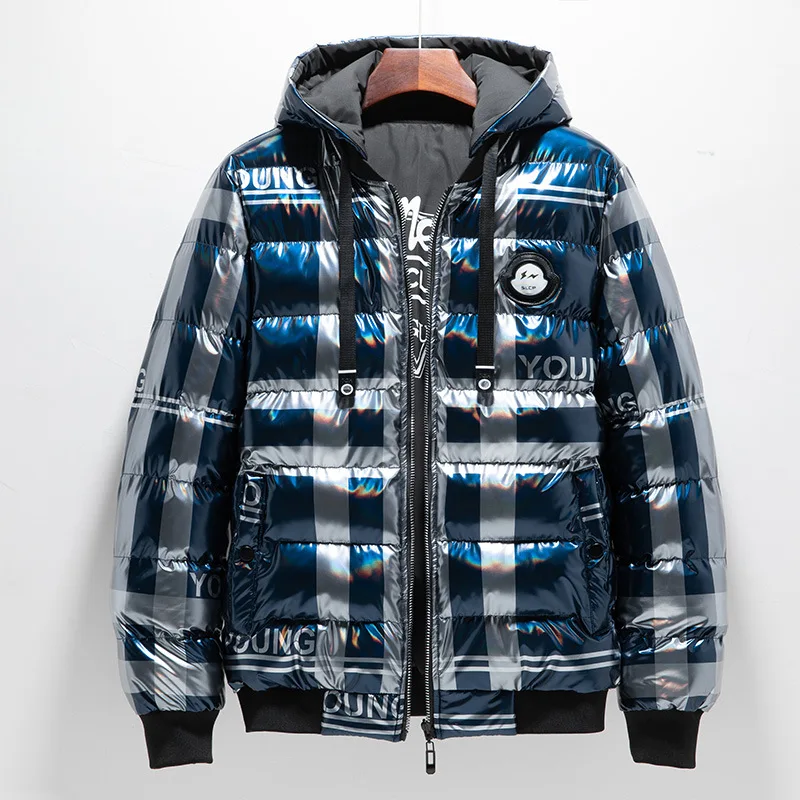

Double-sided Wear Jacket New Men Winter Clothes Print Cotton Coat Jacket Youth Fashion Trend Cotton Coat Thick Hooded Casual Men
