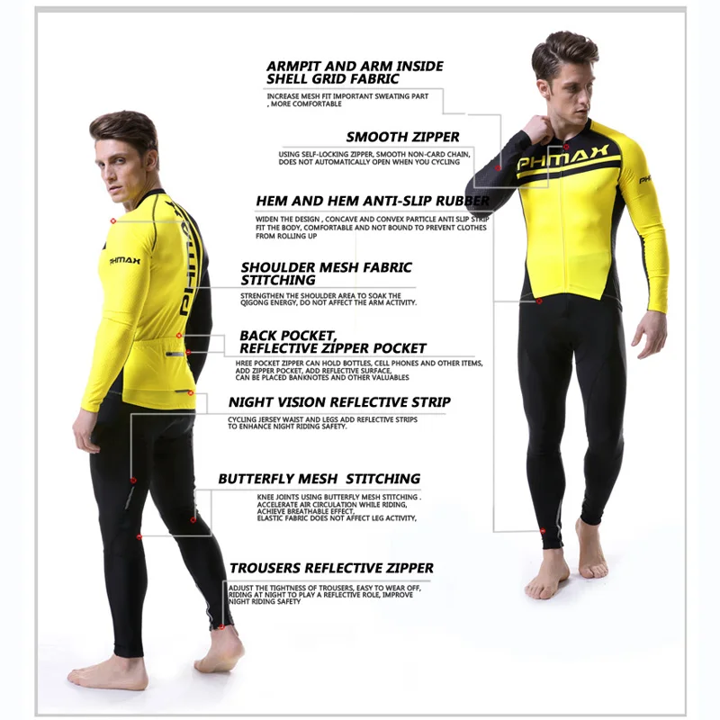 PHMAX Pro комплект Джерси для велоспорта весенняя одежда с длинным рукавом горного
