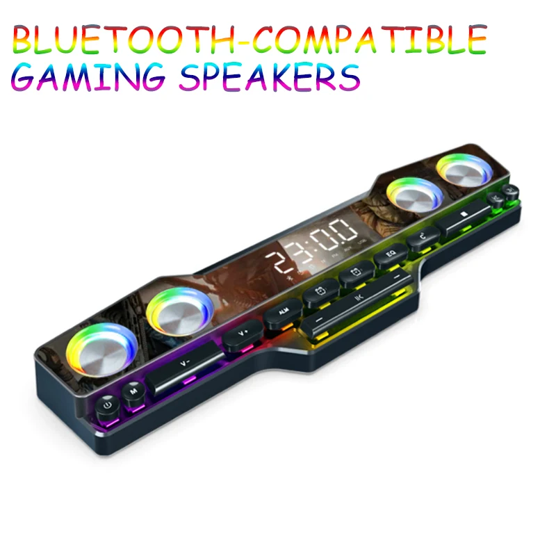 

Светодиодная игровая звуковая панель TV Bluetooth-совместимая Беспроводная колонка домашний кинотеатр звуковая панель FM-радио Будильник беспро...