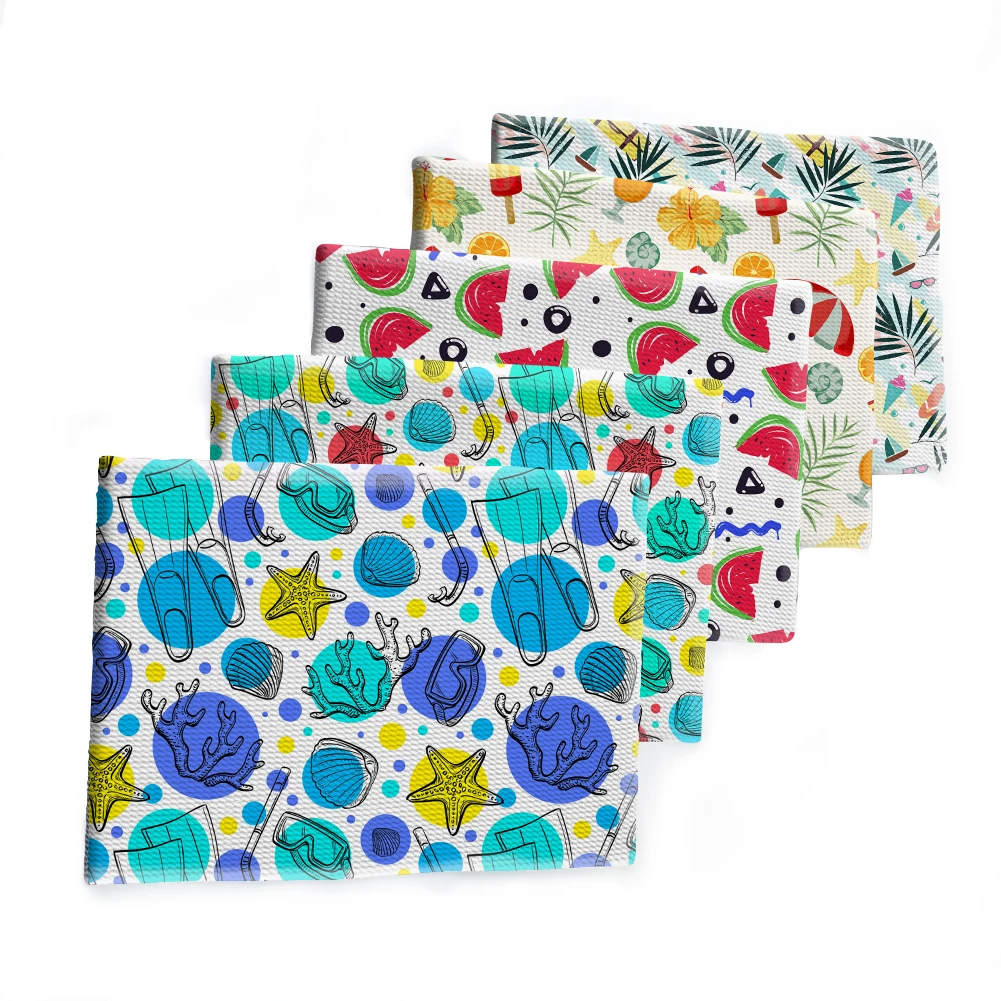 Летняя ткань в стиле пэчворк с принтом фруктов арбуза пуль текстурированная