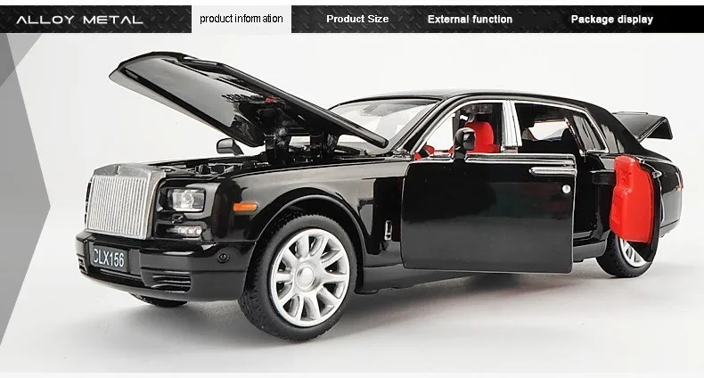 1/36 Rolls Royce Phantom литая под давлением Модель автомобиля игрушки металлический автомобиль Игрушечная модель автомобиля черная удлиненная коллекция лимузина 6 дверей
