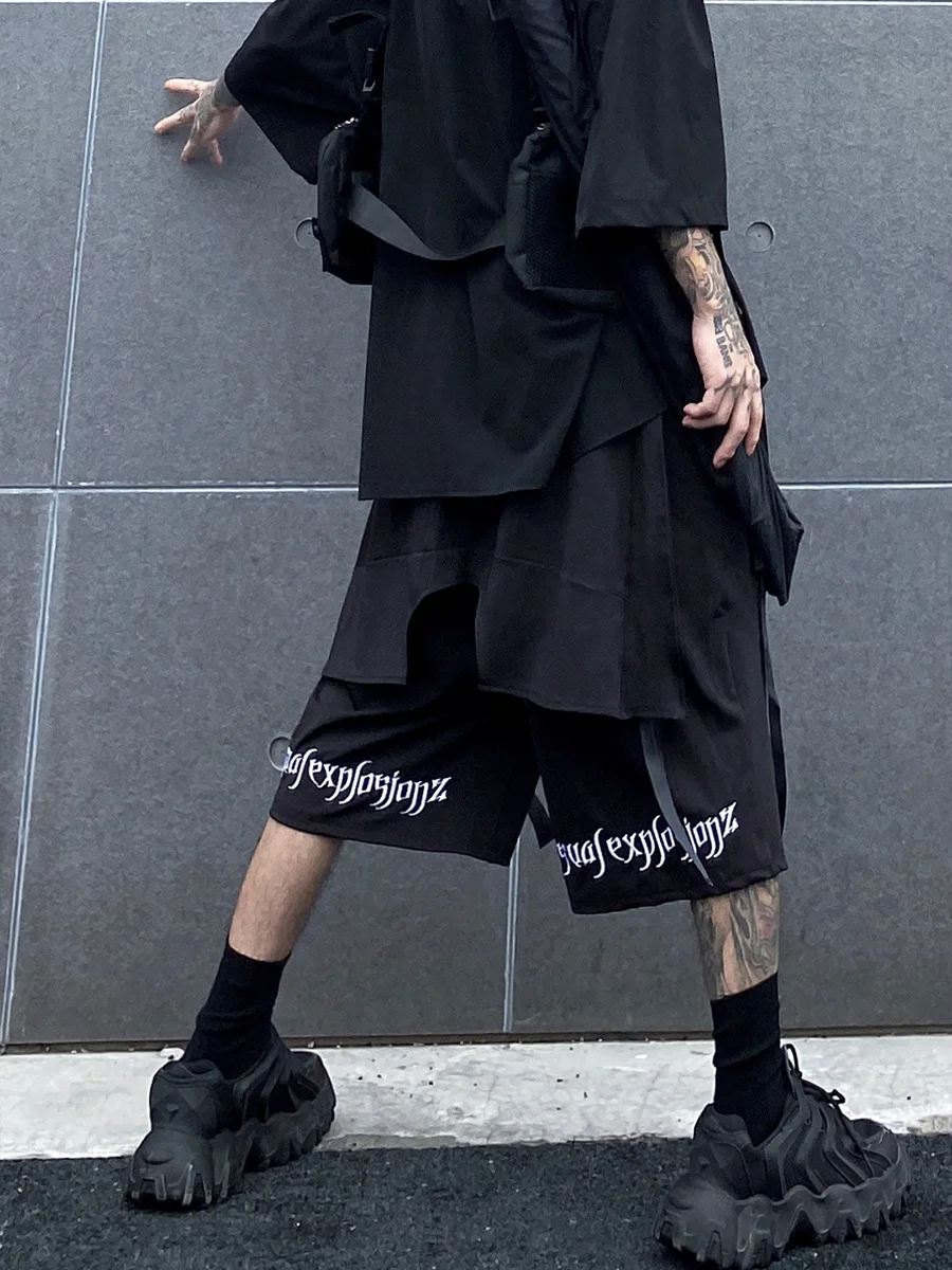

Loose Trendy Shorts Men Casual Joggers Drawstring Cotton Cargo Shorts Black Pantalones De Hombre Outdoor Sweatpants BD50CS