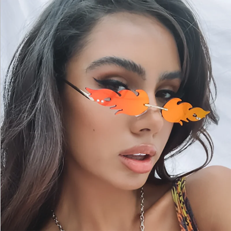 

Vintage Fire Flame Sunglasses Women Men Rimless Sunglasses Luxury Brand Rectangle Fashion Sun Glasses Clear Streetwear Shades