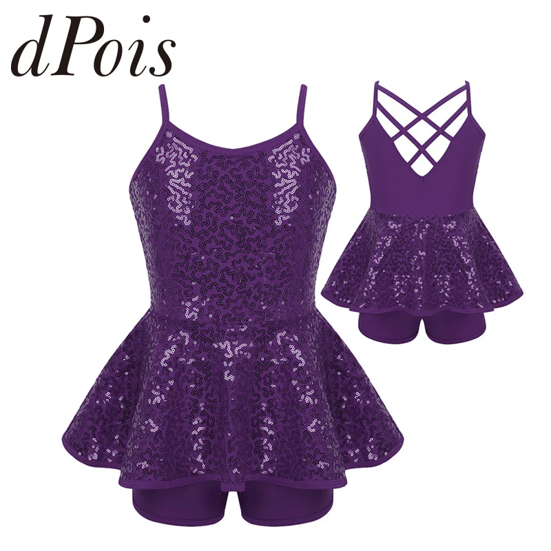 Балетная юбка без рукавов с блестящими пайетками перекрещивающимися на спине