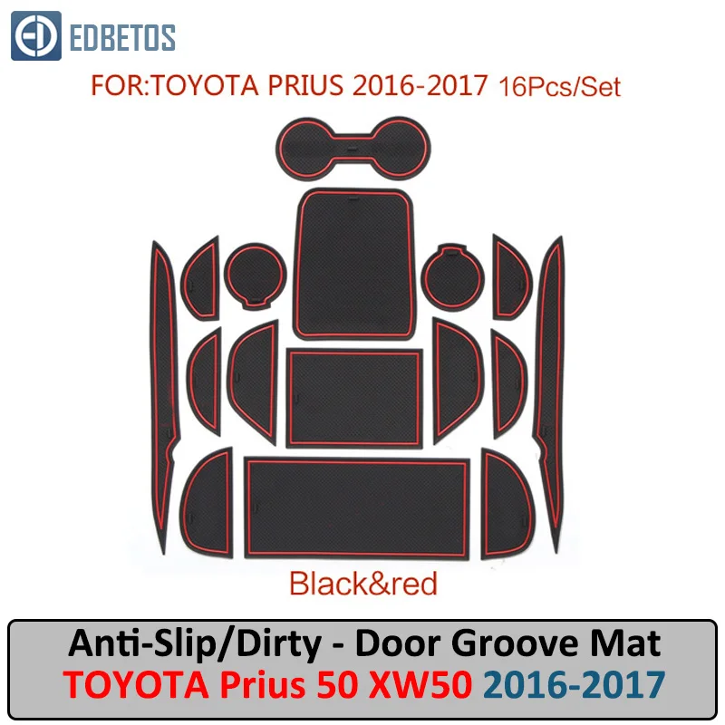 No logo Red Анти-грязный коврик для Toyota Prius 50 XW50 двери паз ворота слот подставка Противоскользящий коврик салоны машины гелевая прокладка резиновая коврик - Название цвета: No logo Red