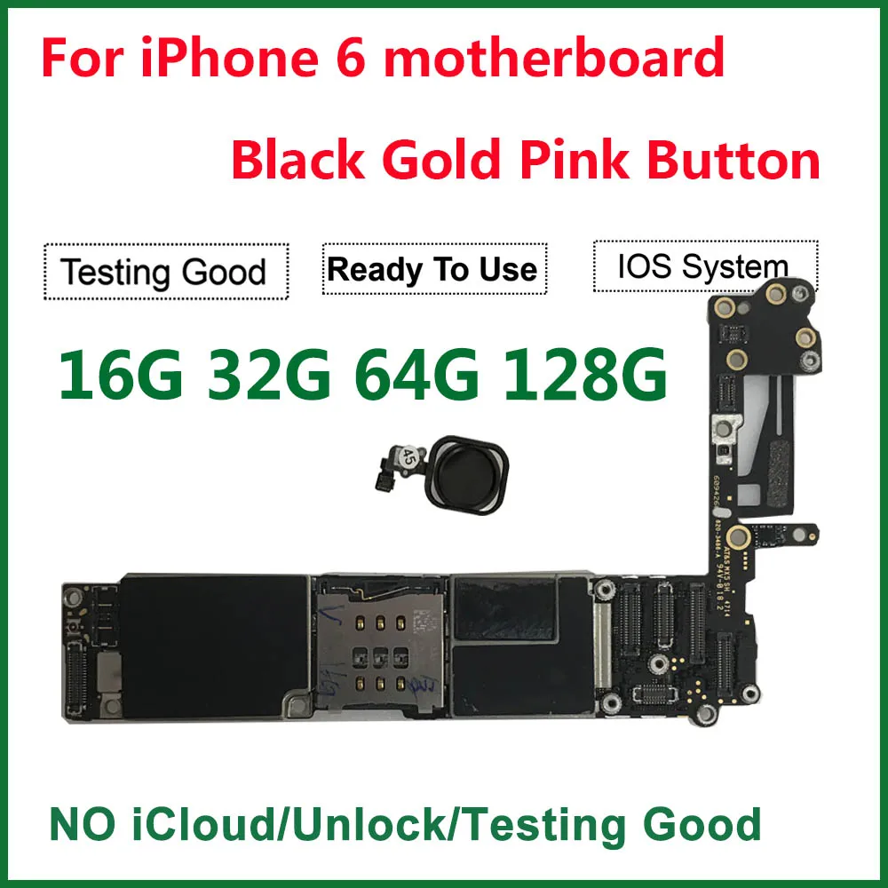 Enlarge Original For iPhone 6 Motherboard Icloud Free With Touch ID Home Button,16G 64G 128GB Unlocked Logic board Gold Black White