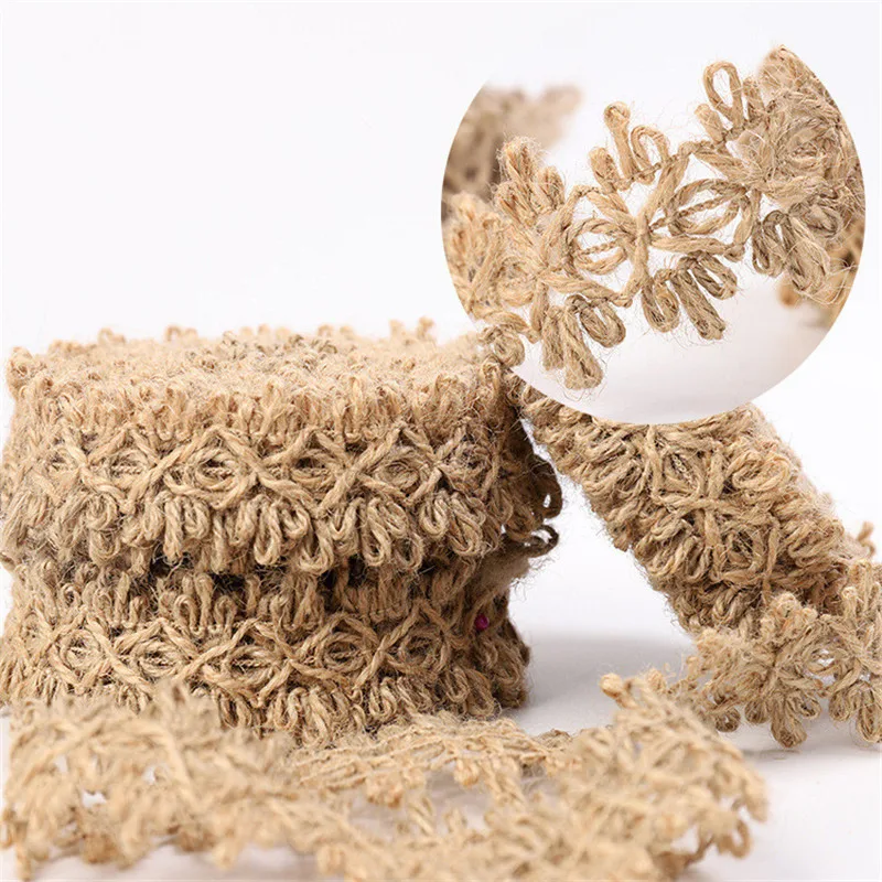 

5M Vintage Jute Burlap Ribbon Embroidered Creative Hollow Flower Lace Burlap Ribbon Jute Cords DIY Crafts for Wedding Decoration