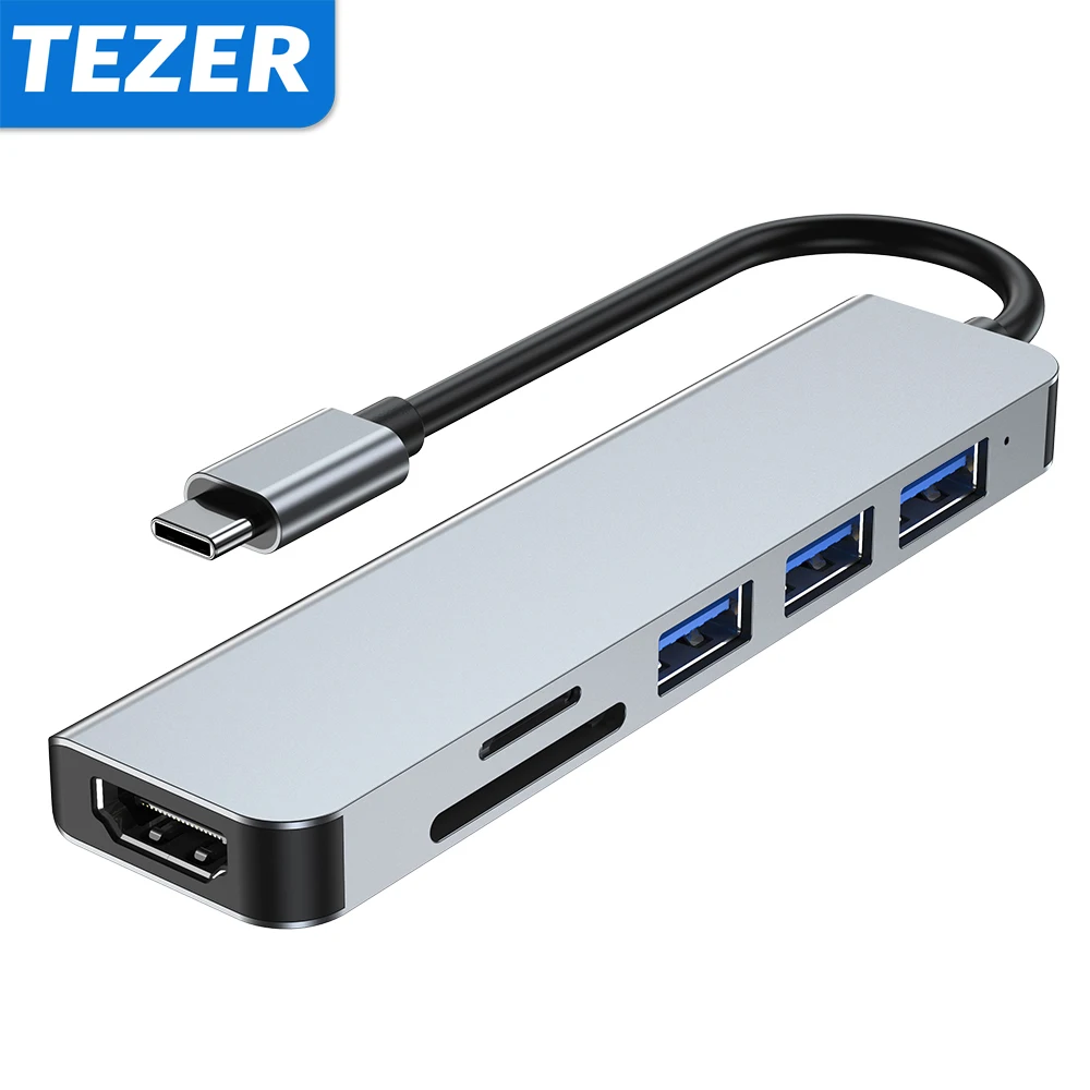 

USB-концентратор 6 в 1, USB Type-C, док-станция, 6 портов, разветвитель, адаптер для Xiaomi, Macbook, ПК, компьютера, ноутбука, аксессуары для ноутбуков