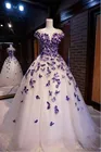 Новые платья для выпускного вечера с фиолетовой бабочкой из тюля А-силуэта с открытыми плечами, Вечерние Платья vestidos de fiesta