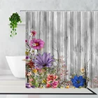 Занавеска для душа в стиле ретро с изображением деревянных цветов, розового мака, водонепроницаемая занавеска для ванной, экран для ванны, Украшение стен с крючками