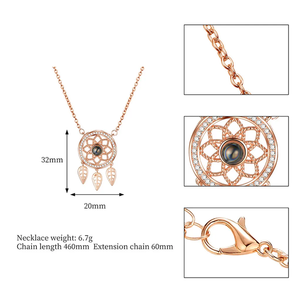 

Necklaces Women Fashion Bohemian Style Dream Catcher 100 Languages I Love You Series Pendant Necklace Gift