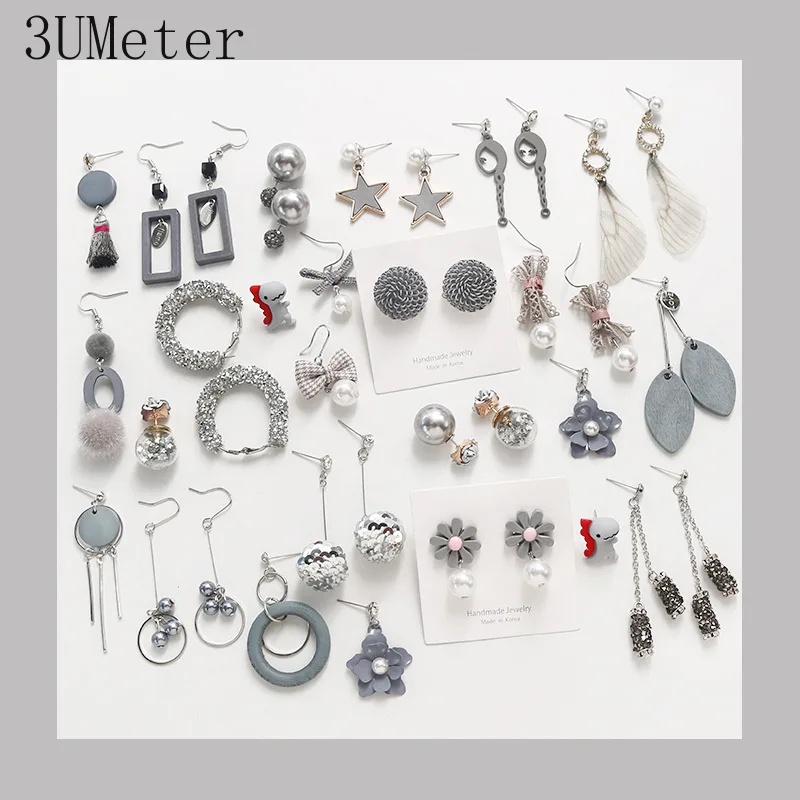 3UMeter 2019 Новый Серый сильного холода серьги для Для женщин в Корейском стиле