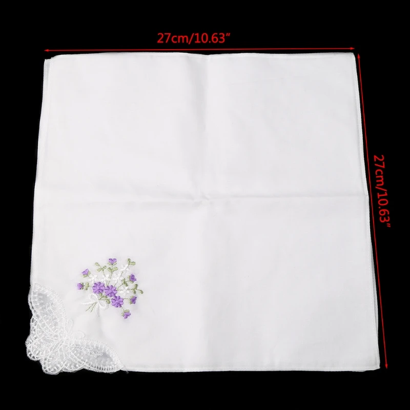 

6 Pcs Vintage Cotton Ladies Embroidered Lace Handkerchief Women Floral Hanky XX9D