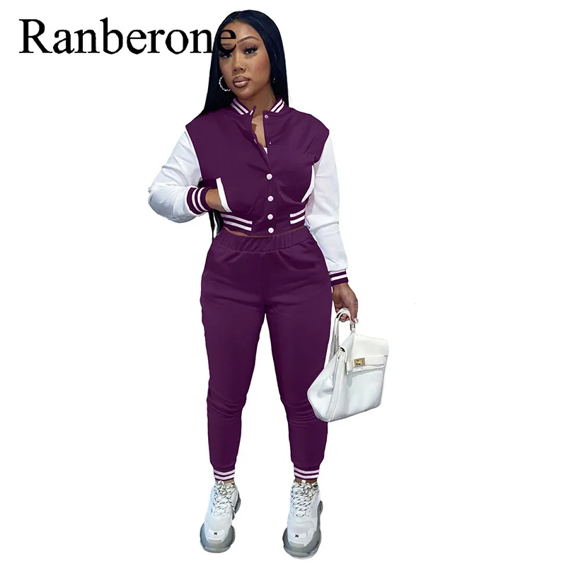 Two Piece Set Women Sport Long Sleeve Jacket and Long Pants Set Baseball Suit Fitness Outfits Active Sweatsuit Tracksuit