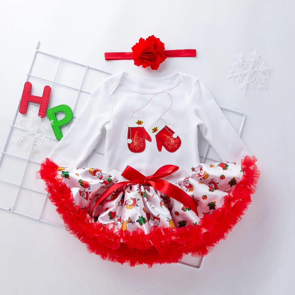 Christmas Baby Girl Clothes Set Winter 4pcs Santa Printing Romper Skirt Outfits Soft Cotton | Детская одежда и обувь