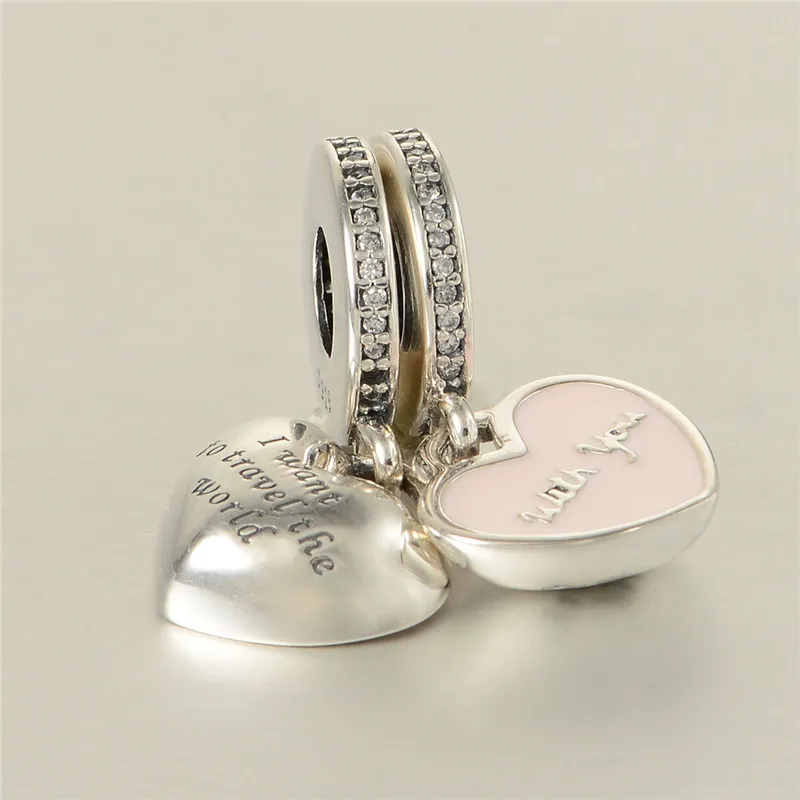 Путешествие по миру с вами кулон сердце Розовая эмаль подвески для цепи браслеты