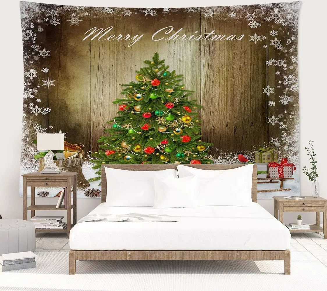 

Christmas Theme Wall Hanging Fabric Art Tapestry Xmas New Year Indoors Decorations Christmas Trees