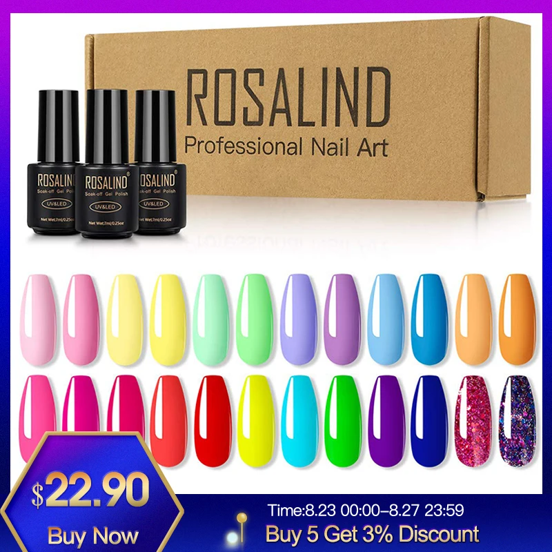 Розалинд Набор лаков для ногтей набор из 24 штук Лаки Гибридный био Гели Soak Off УФ