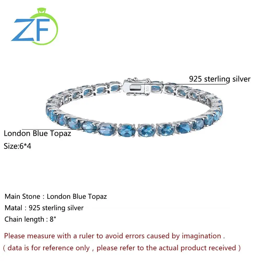

GZ ZONGFA Simple Fashion Jewelry Bracelet Women Natural Blue Topaz Gem 925 Sterling Silver Tennis Bracelet