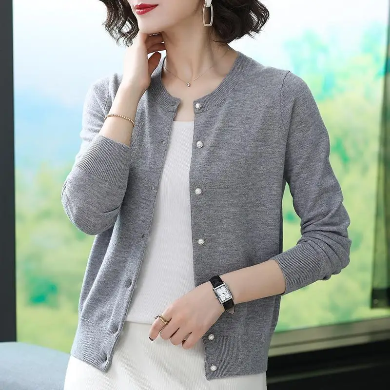 Knitting solid Cardigans Women Fashion Korean Long sleeve big Size O-neck slim sweater female 2021 new casual spring black coat