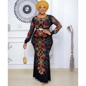 2022 Autumn Winter Elegant Rhinestone Party Prom Tunic Dress Fashion Plus Size African Gown Velvet Dresses For Women Vestidos