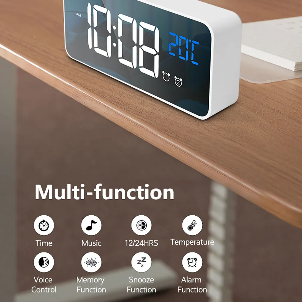 Многофункциональный цифровой зеркальный светодиодный Будильник часы со