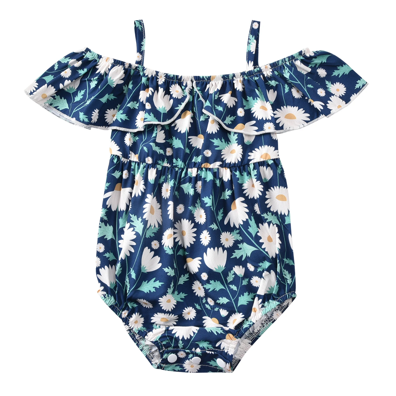 

2021-04-01 Lioraitiin 0-12 месяцев летний детский комбинезон для маленьких девочек с открытыми плечами комбинезон с принтом маргариток для милых детей