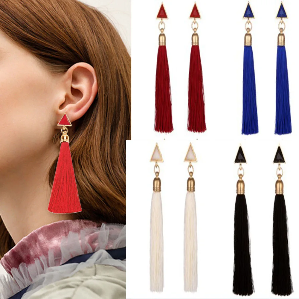 

European and American fashion Bohemian long earrings for women Geometric triangular tassels earrings
