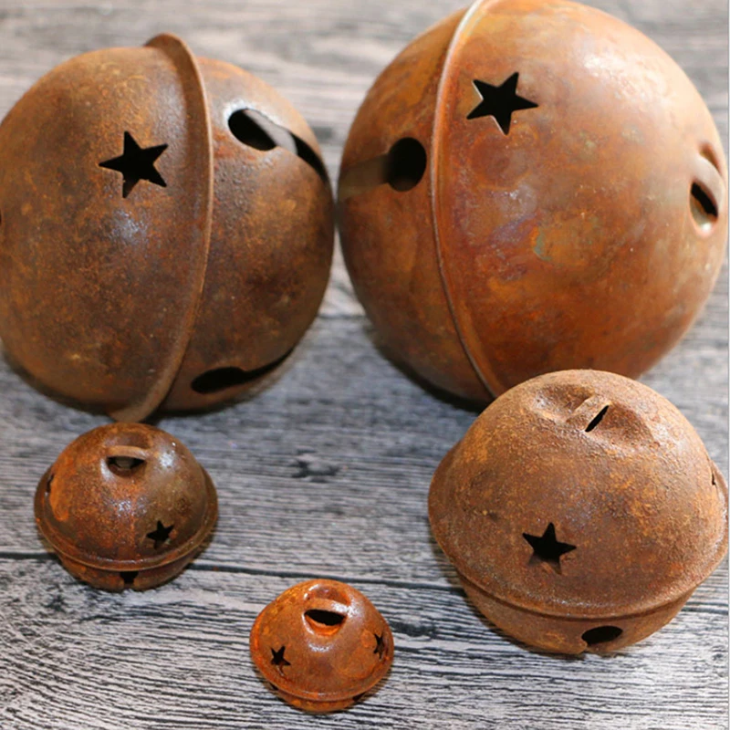 

Decorations 12 Pieces 40mm Rusty Metal Star Hollow Jingle Bells Christmas Holiday Retro Craft Decorations