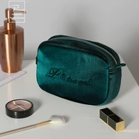 embroidery velvet cosmetic bag large capacity portable storage bag travel soft zipper pouch bag make up organizer toiletry bag