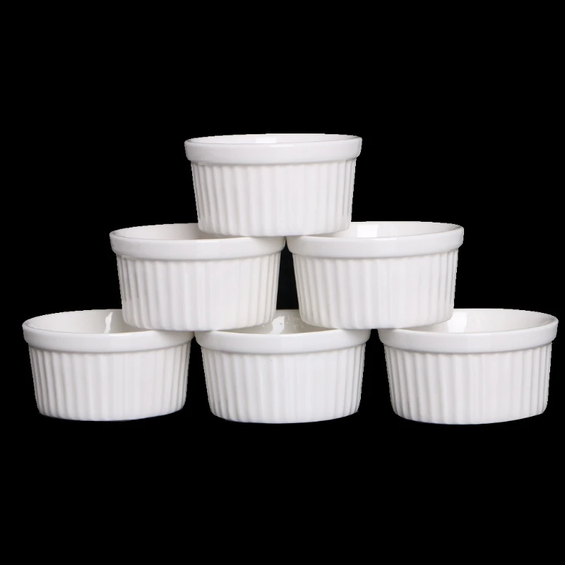 

new 6-Piece White Porcelain Multifunctional Souffle Ramen Dessert Dustard Cup Baking Tool 4 oz 3 inch Ceramic Wicker Cup