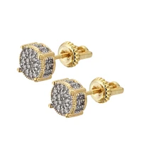 hip hop pure gold plating earrings cz bling ice out stud earring cubic zironia stone round 8mm earrings for men women couple