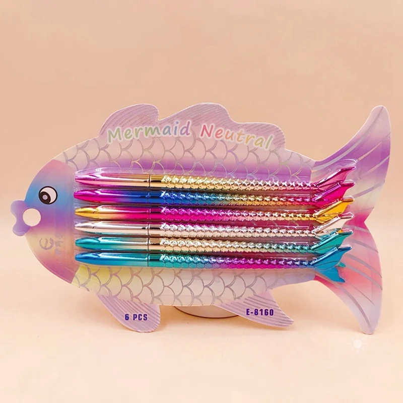 

A 6Pcs Cute Creative Gradient Ballpoint Pen Kawaii Mermaid Pen Novelty Ball Pen For Kids Gifts School Office Stationery Supplies