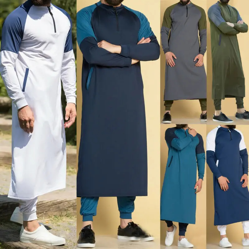 White Men Dubai Thobe Islamic Muslim Clothing Qatar Robe Kaftan Maxi Dress US | Мужская одежда