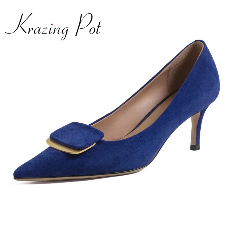 

Krazing Pot sheep suede pointed toe thin high heels French romantic beauty lady evening party sexy shallow cozy women pumps L2a