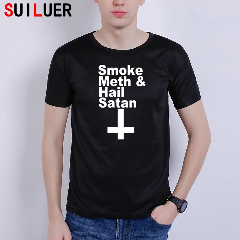 

New Summer Style Fashion SMOKE METH HAIL SATAN T Shirt Men Casual Short Sleeve Keep Calm and Worship Satan Sports T-shirt